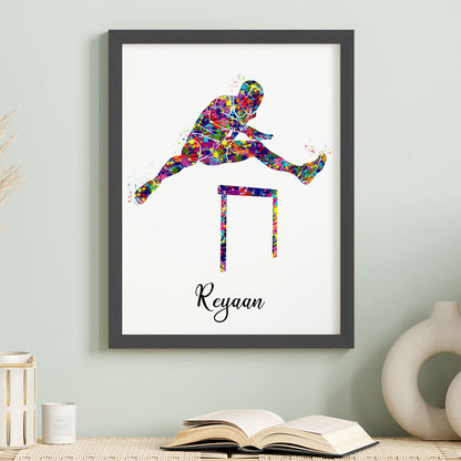 Hurdling Runner Personalized Wall Art (Framed)