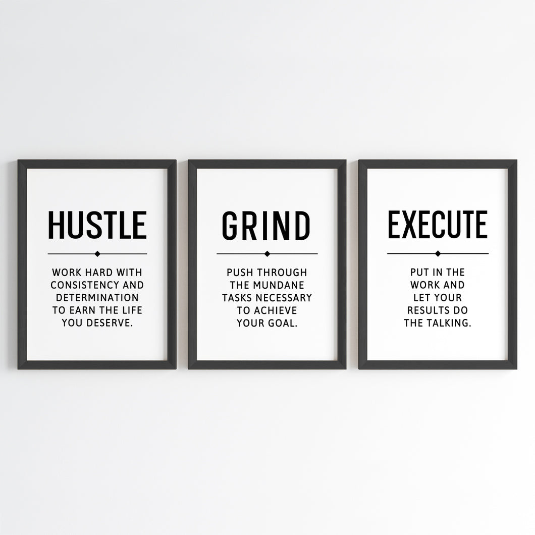 'Hustle Grind Execute' Wall Art (Framed)