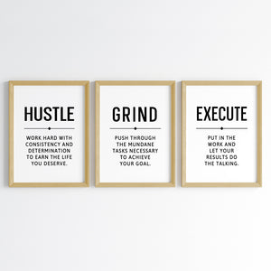 'Hustle Grind Execute' Wall Art (Framed)
