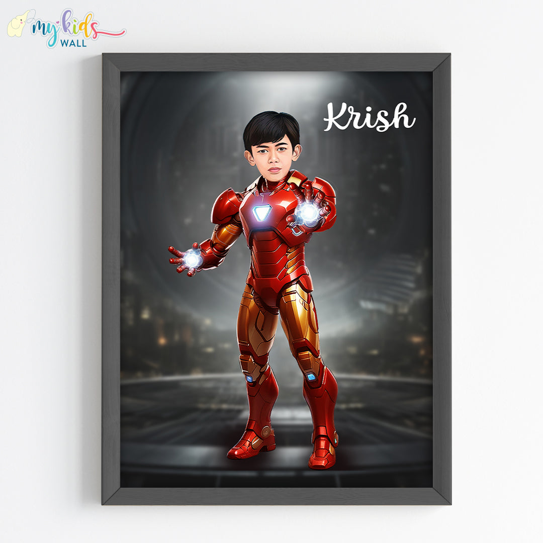 Young Iron Man Superhero Personalized Portrait (Framed) New