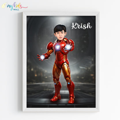 Young Iron Man Superhero Personalized Portrait (Framed) New