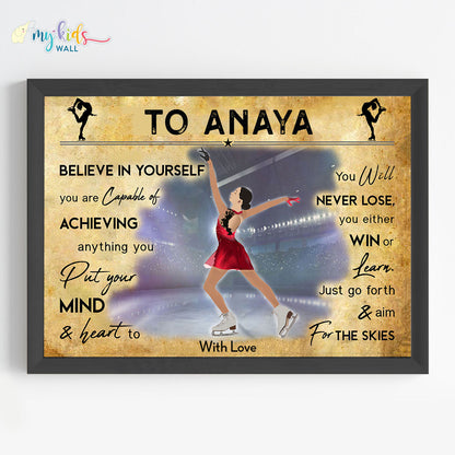 Ice Skating Girl Personalized Motivational Wall Art (Framed)