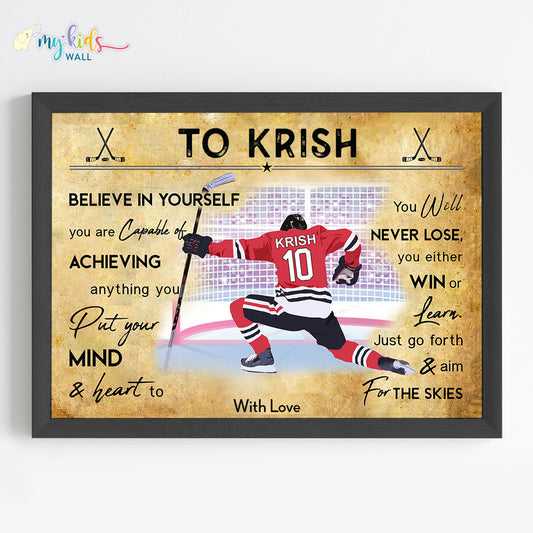 Ice Hockey Player Personalized Motivational Wall Art (Framed)