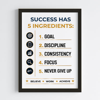 Ingredients Of Success Motivational Wall Art (Framed)