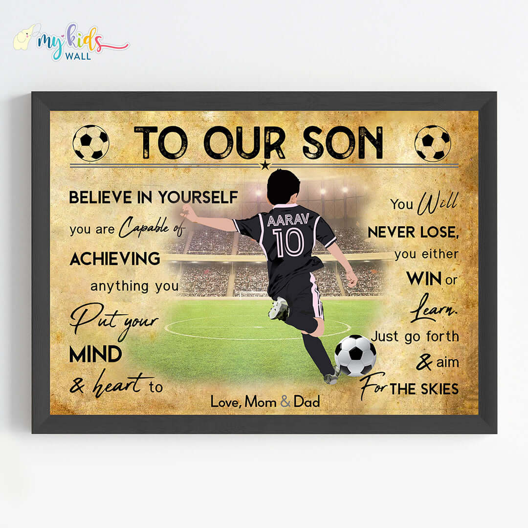 Motivational InterMiami Football Player wall art black frame