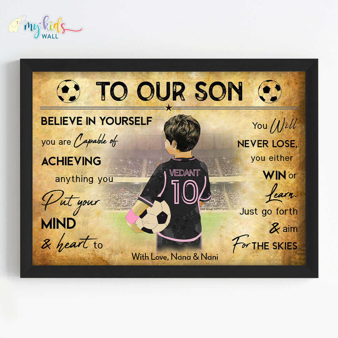 InterMiami Motivational football player boy wall art black frame