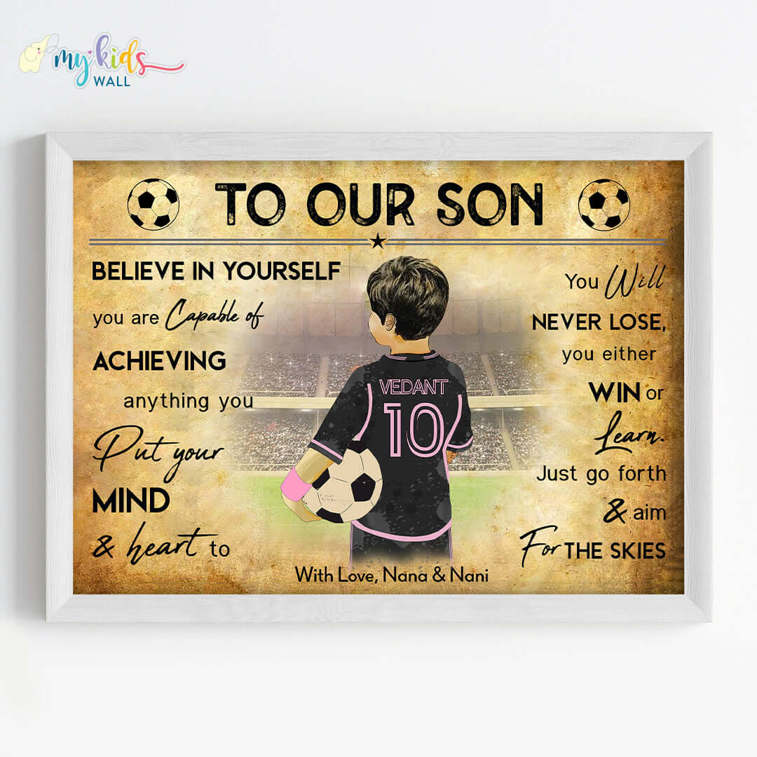 InterMiami Motivational football player boy wall art white frame