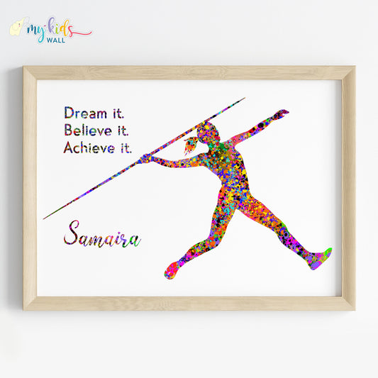 Javelin Thrower Female Personalised Wall Art (Framed)