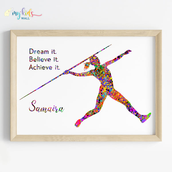 Load image into Gallery viewer, &#39;Javelin Thrower&#39; Female Personalised Wall Art (Framed) New
