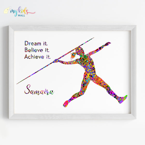 Load image into Gallery viewer, &#39;Javelin Thrower&#39; Female Personalised Wall Art (Framed) New

