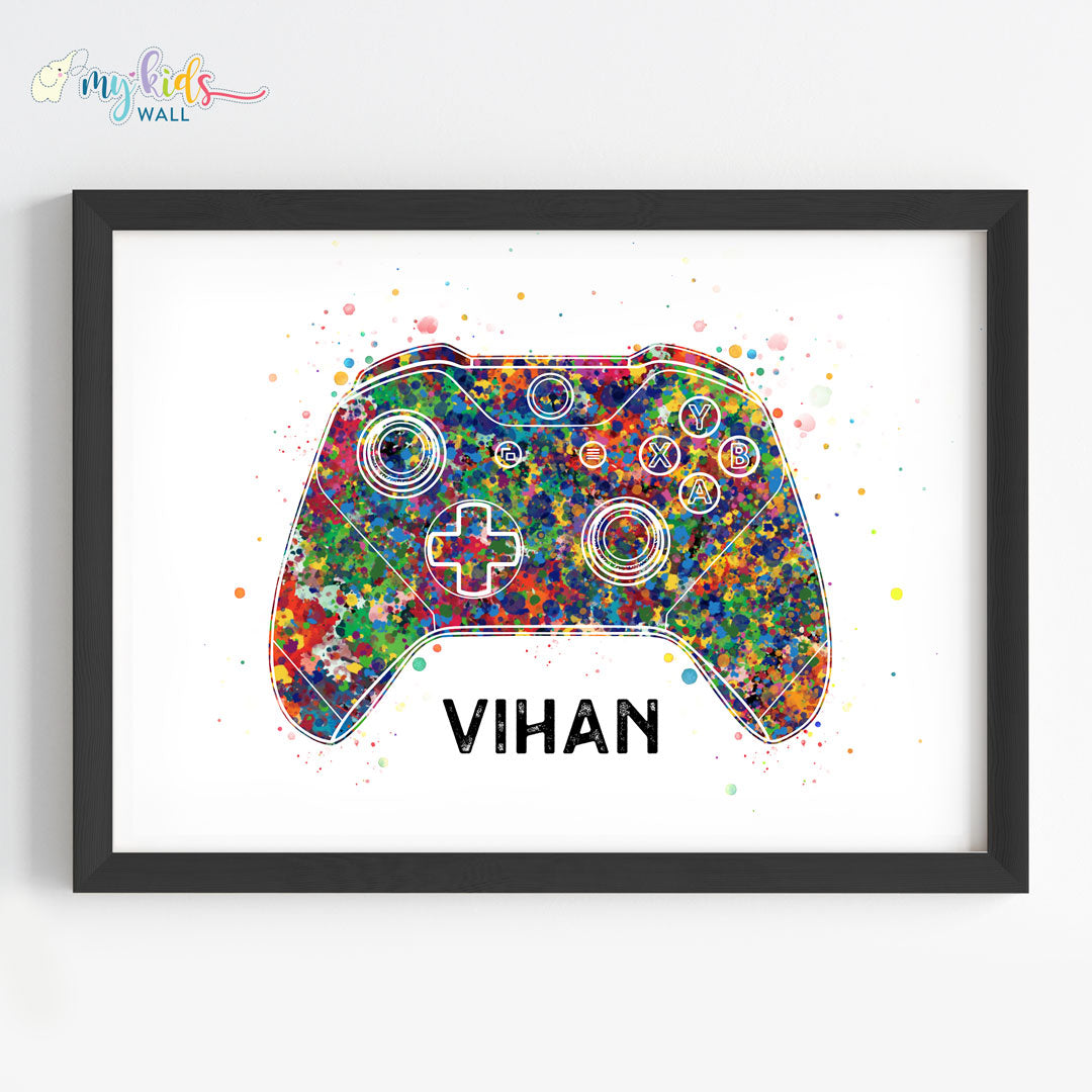 Joystick Gamer Personalized Watercolour Wall Art (Framed)