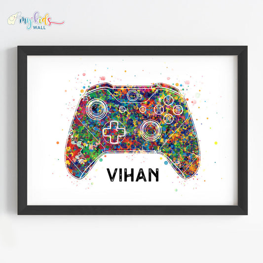 Joystick Gamer Personalized Watercolour Wall Art (Framed)