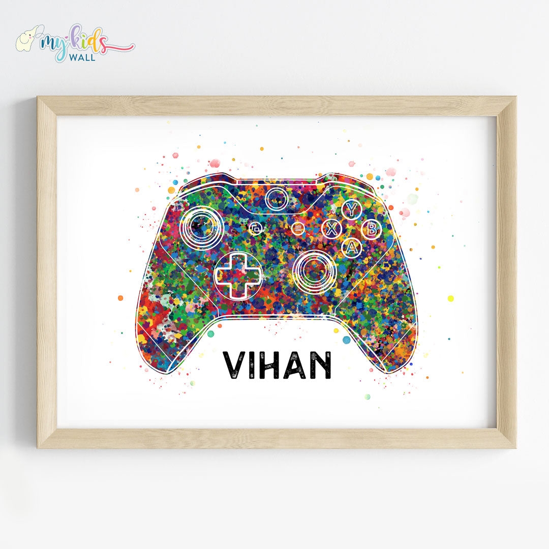 Joystick Gamer Personalized Watercolour Wall Art (Framed)