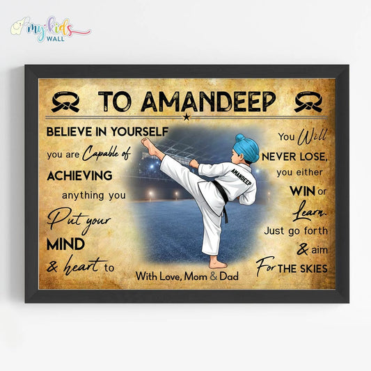Karate Sikh Boy Personalized Motivational Wall Art (Framed)