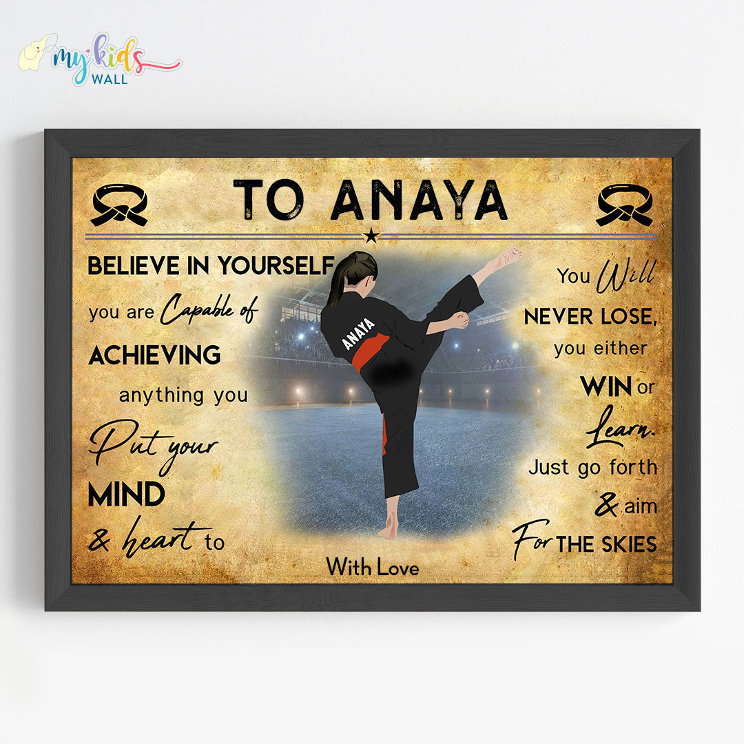 Karate Girl Personalized Motivational Wall Art (Framed)