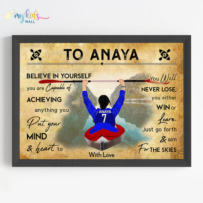 Kayaking Girl Personalized Motivational Wall Art (Framed)