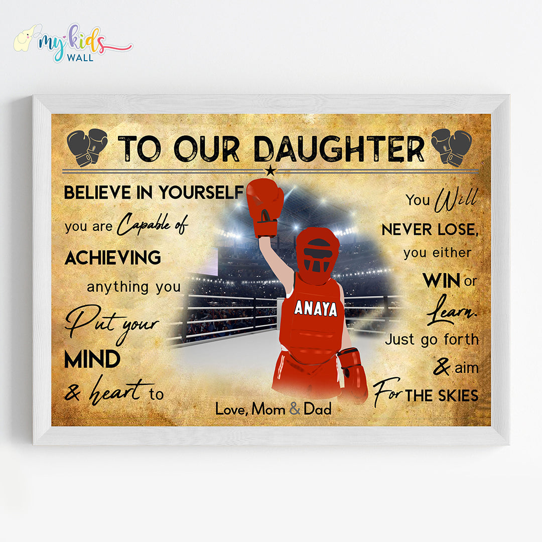 Kick Boxing Girl Personalized Motivational Wall Art (Framed)