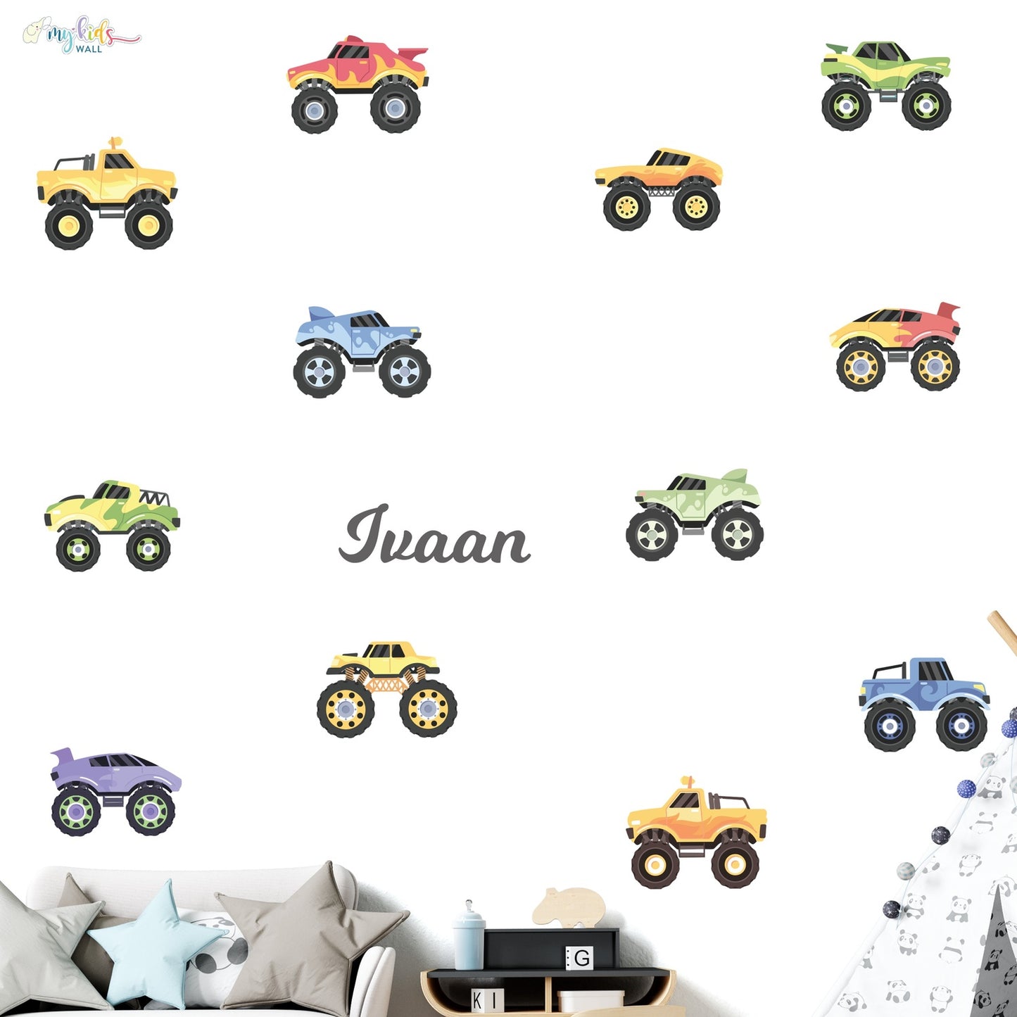 Kids Racing Monster Truck Personalized Wall Stickers