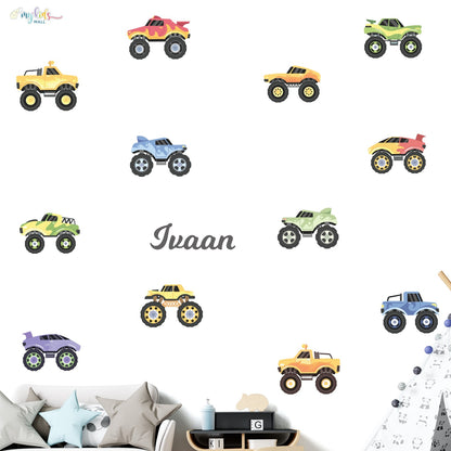 Kids Racing Monster Truck Personalized Wall Stickers