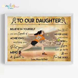 'Lawn Tennis Player' Girl Backhand Smash Personalized Motivational Wall Art (Framed) New