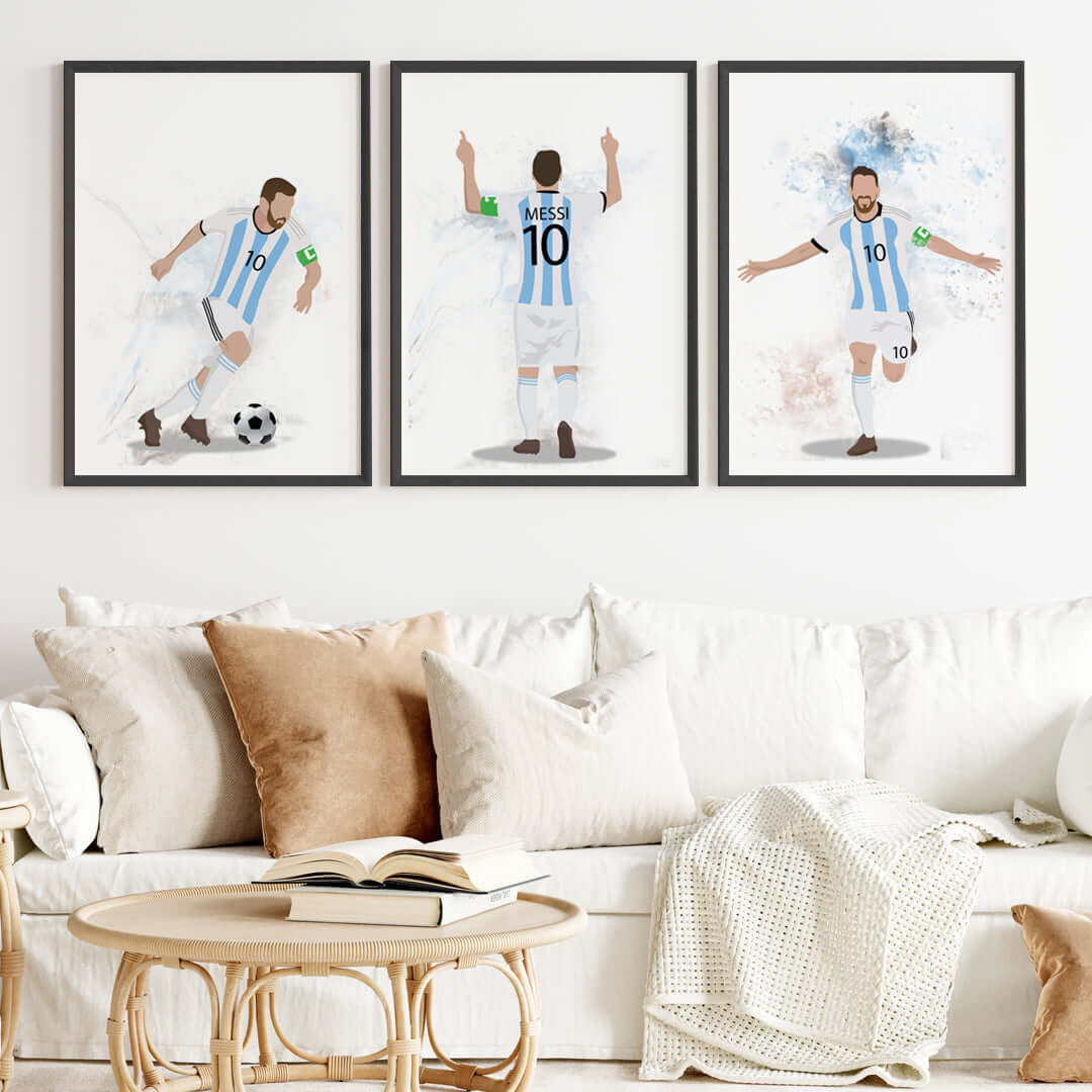 Inspirational lionel messi Argentina set of 3 wall art black frame