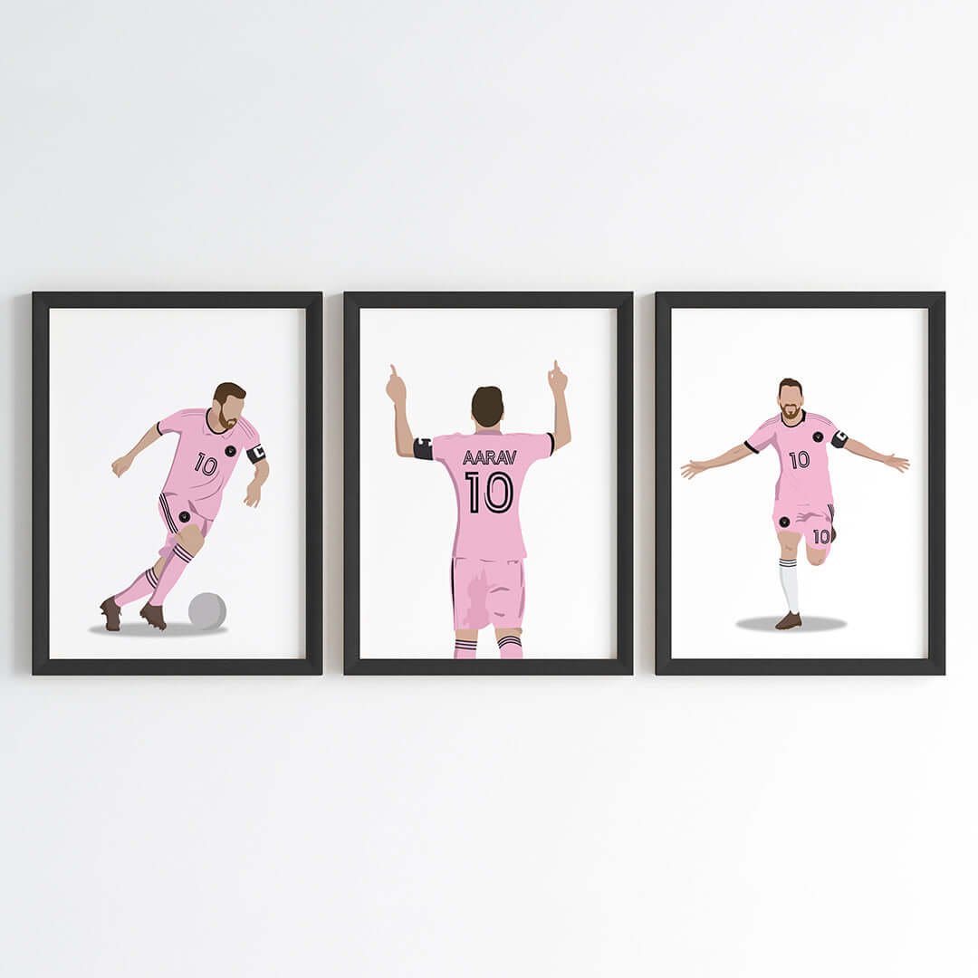 Inspirational lionel messi Intermiami set of 3 wall art black frame