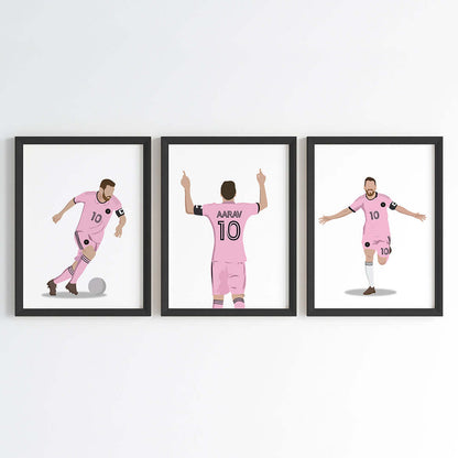 Inspirational lionel messi Intermiami set of 3 wall art black frame