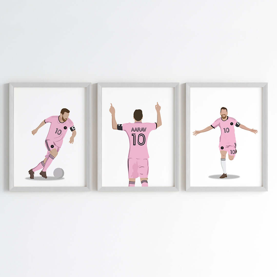 Inspirational lionel messi Intermiami set of 3 wall art white frame