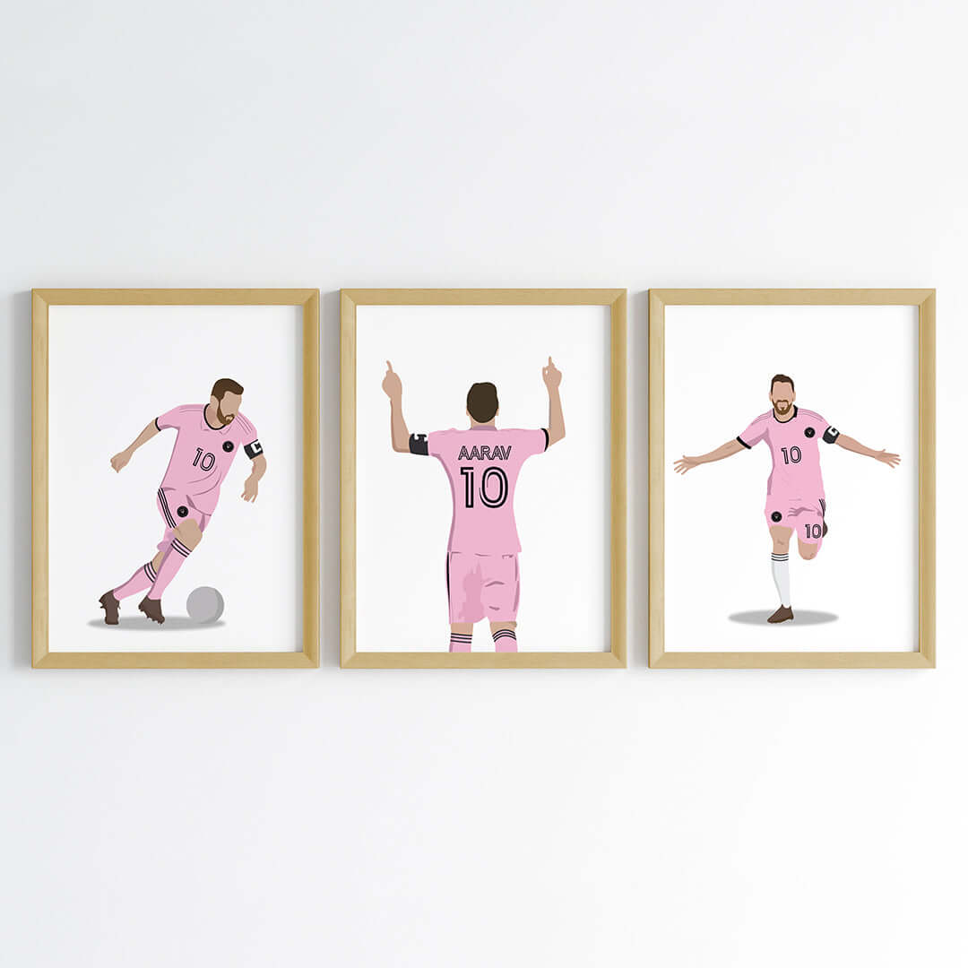 Inspirational lionel messi Intermiami set of 3 wall art wooden frame