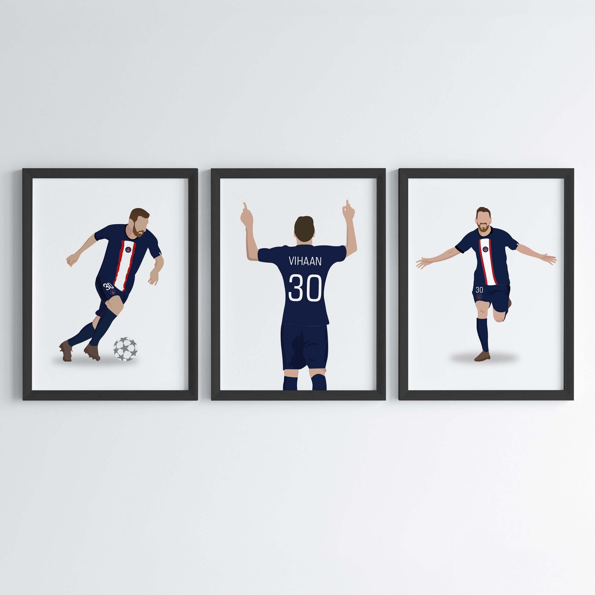 Inspirational lionel messi Paris st-Germain set of 3 wall art black frame