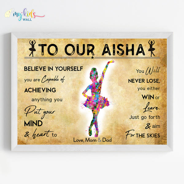 Load image into Gallery viewer, &#39;Little Ballerina&#39; Dancing Girl Personalized Motivational Wall Art (Framed)
