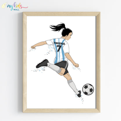 Football Player Girl Free Kick Personalised Wall Art (Framed)