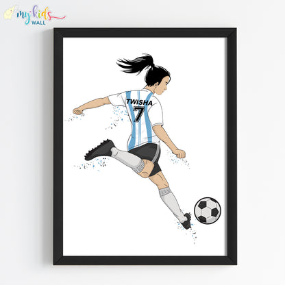 Football Player Girl Free Kick Personalised Wall Art (Framed)