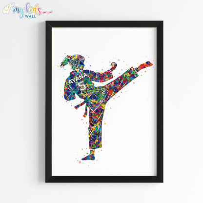 Martial Arts Girl Watercolor Personalised Wall Art (Framed)