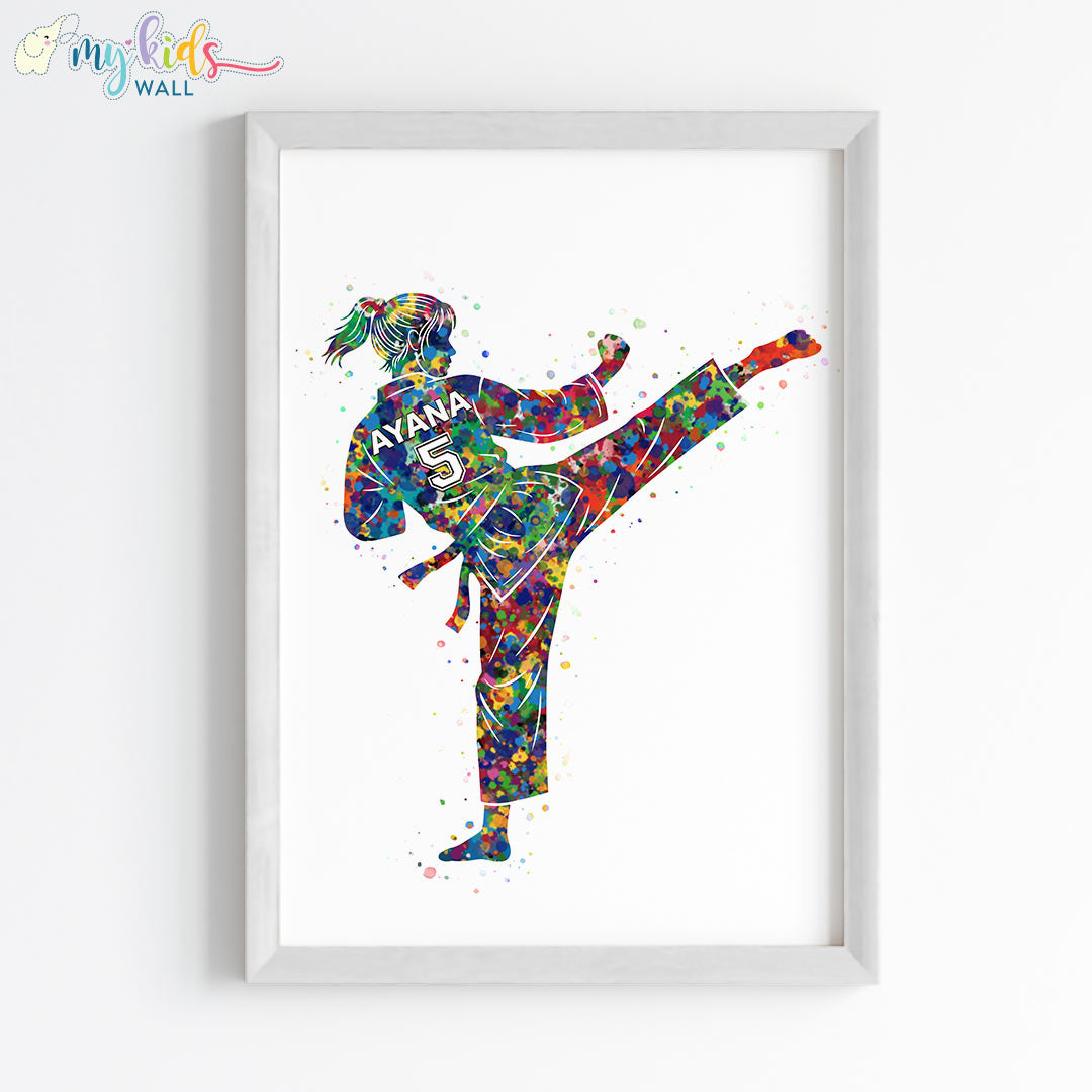 Martial Arts Girl Watercolor Personalised Wall Art (Framed)