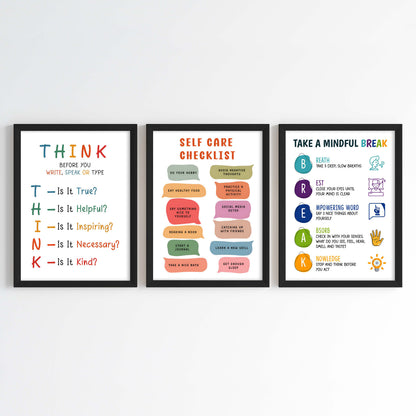 Mental Health & Mindfulness Wall Art (Framed Set of 3)