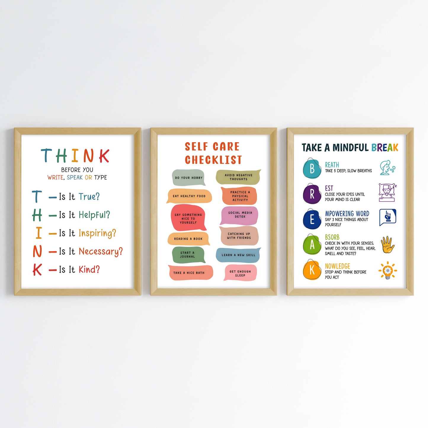 Mental Health & Mindfulness Wall Art (Framed Set of 3)