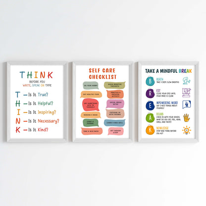 Mental Health & Mindfulness Wall Art (Framed Set of 3)