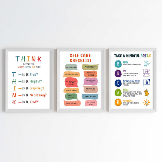 Mental Health & Mindfulness Wall Art (Framed Set of 3)