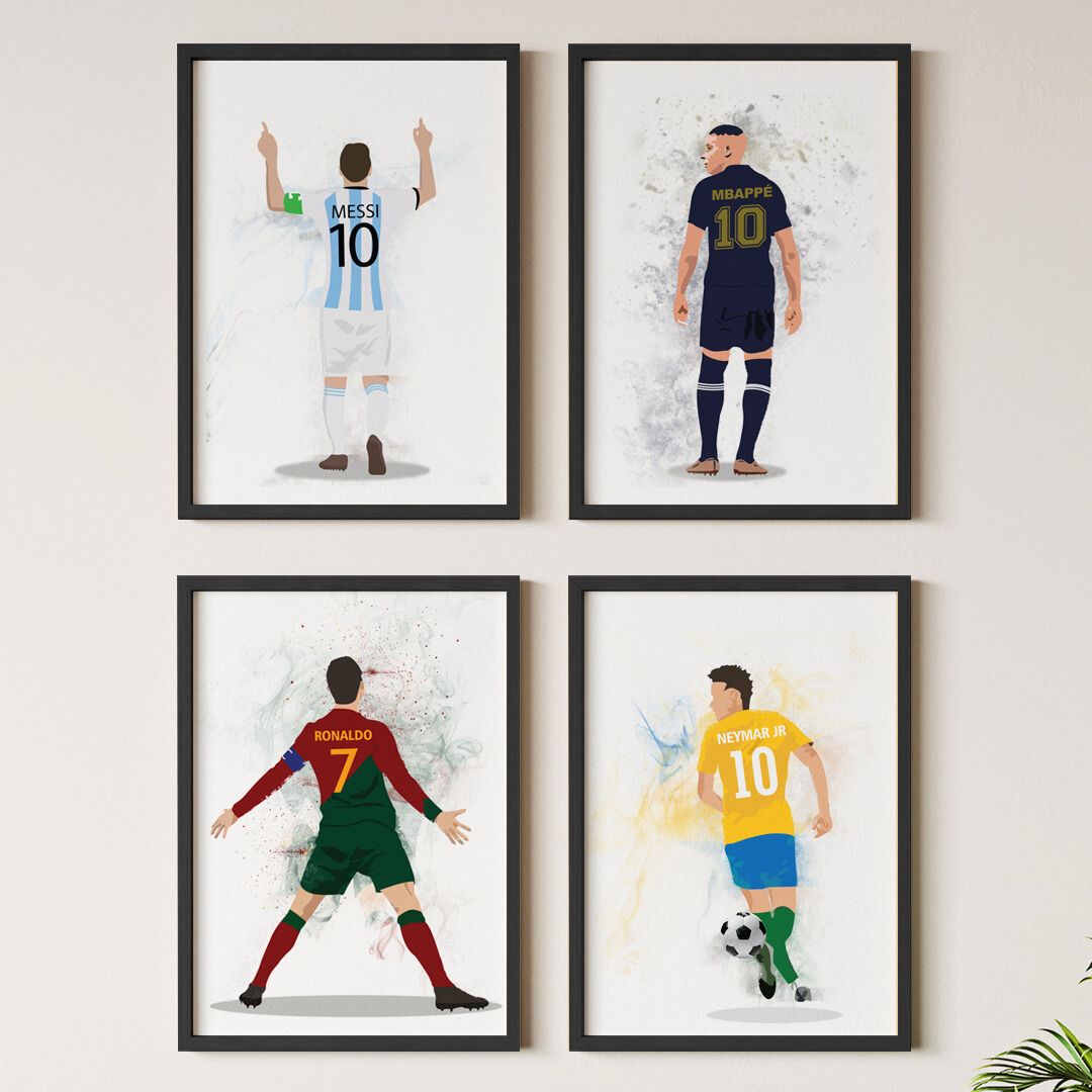 Messi-Ronaldo-Mbappe-Neymar Personalized Wall Art (Framed Set of 4)