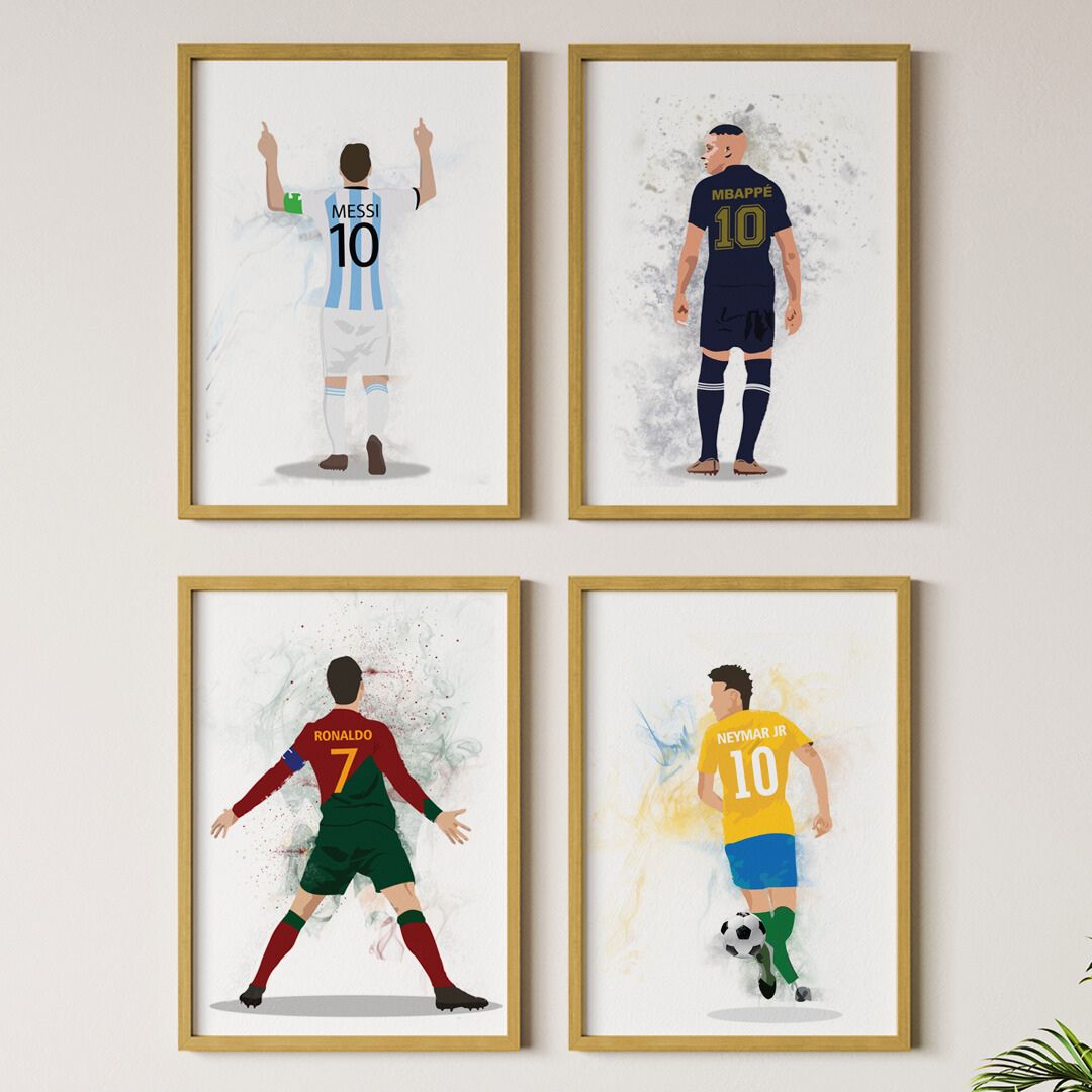 Messi-Ronaldo-Mbappe-Neymar Personalized Wall Art (Framed Set of 4)