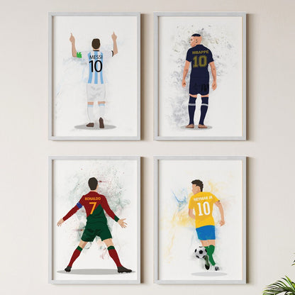 Messi-Ronaldo-Mbappe-Neymar Personalized Wall Art (Framed Set of 4)