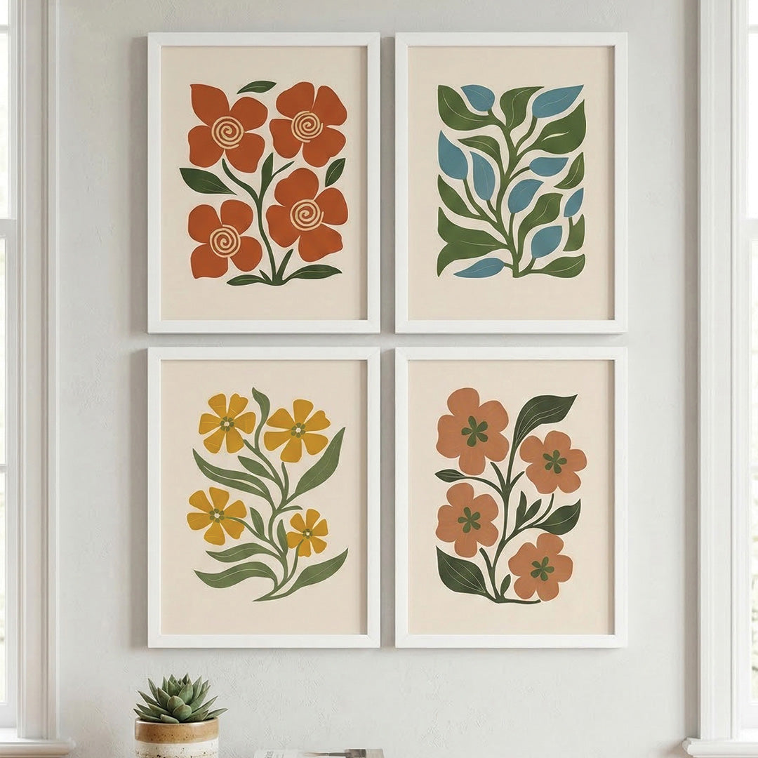 Minimal Floral Wall Art (Framed Set of 4)