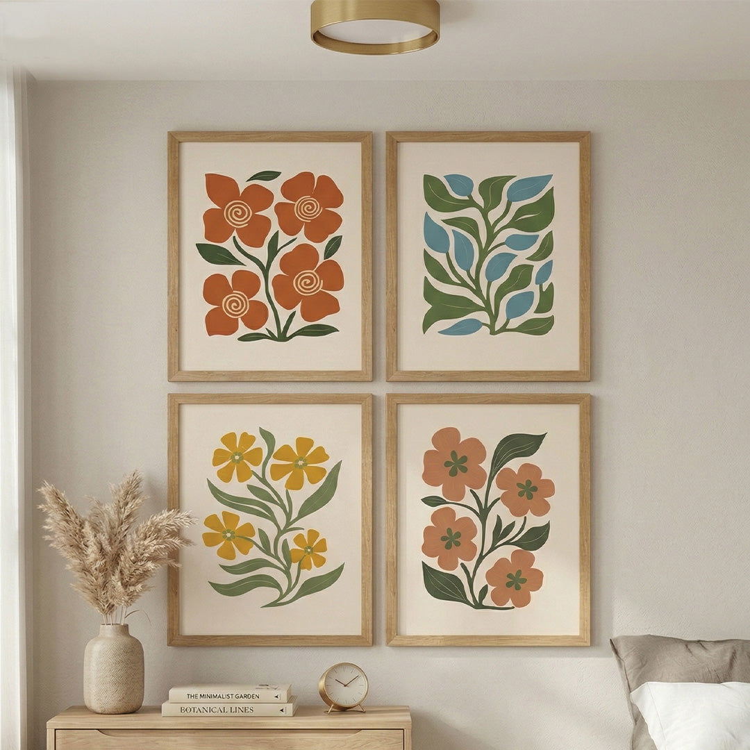 Minimal Floral Wall Art (Framed Set of 4)