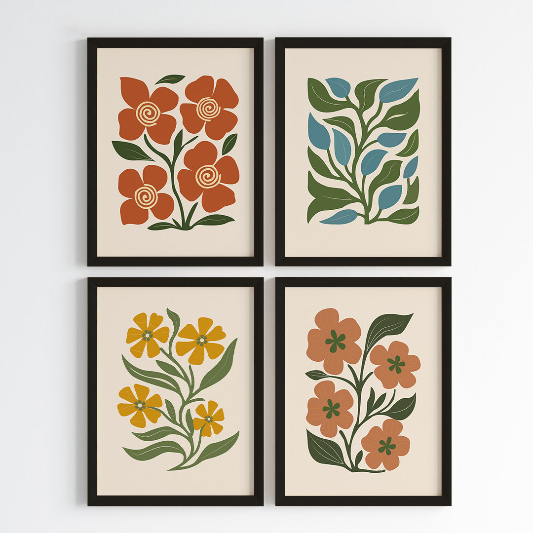 Minimal Floral Wall Art (Framed Set of 4)