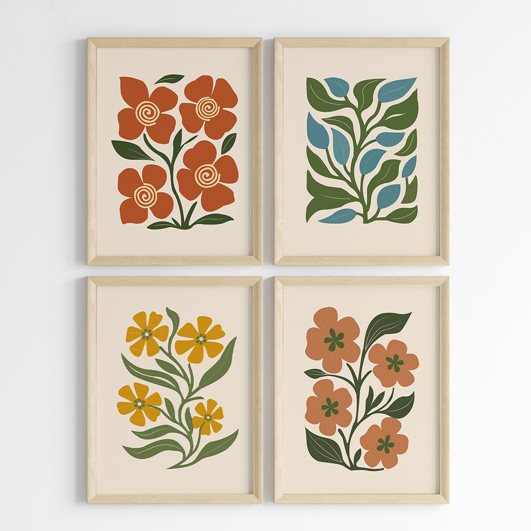 Minimal Floral Wall Art (Framed Set of 4)