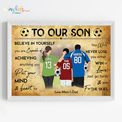 Mom, Dad & Son Football Personalized Motivational Wall Art (Framed)