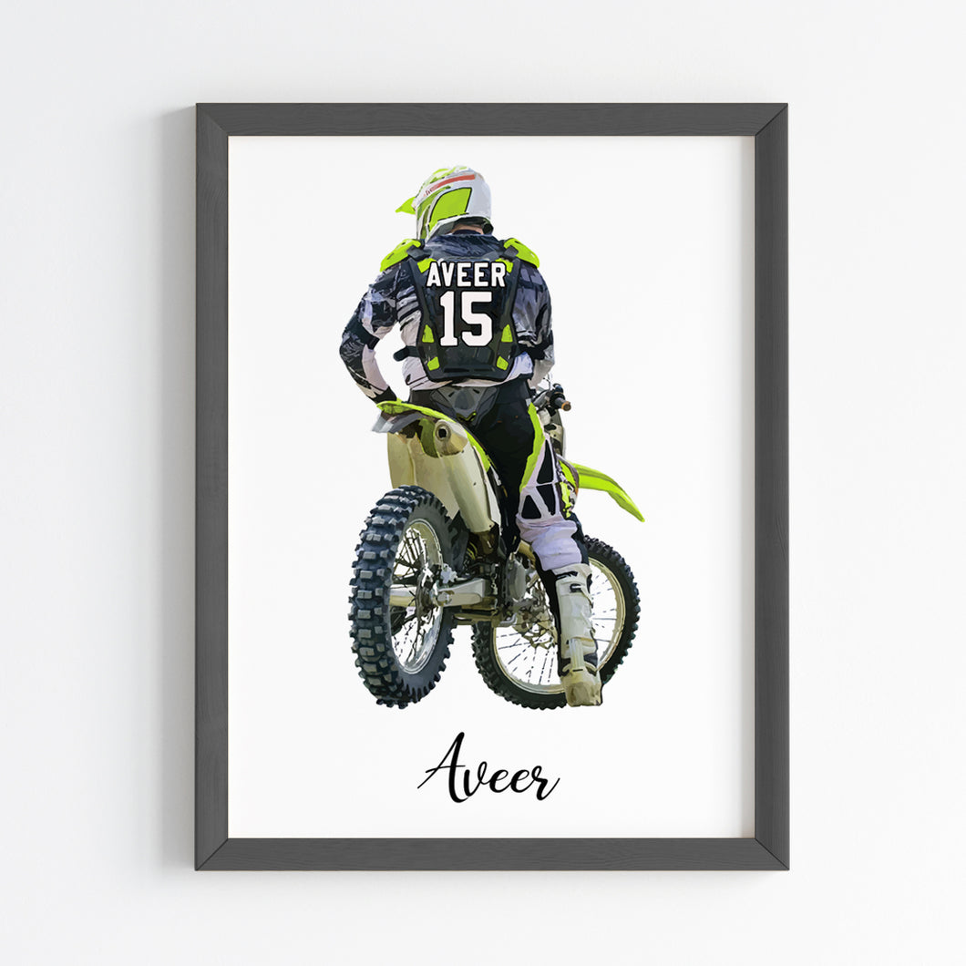 'Motor Bike Racer' Personalized Wall Art (Framed)