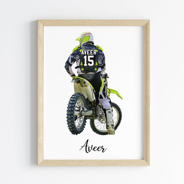 Load image into Gallery viewer, &#39;Motor Bike Racer&#39; Personalized Wall Art (Framed)
