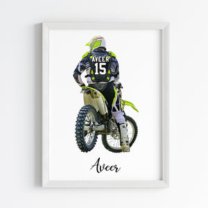 'Motor Bike Racer' Personalized Wall Art (Framed)